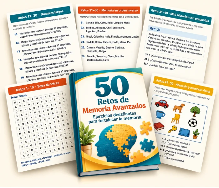 Cuaderno de 50 retos de memoria avanzados